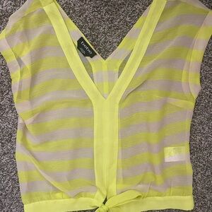 Sheer Neon BEBE Blouse stripes. XXS tie summer nightclub pull on